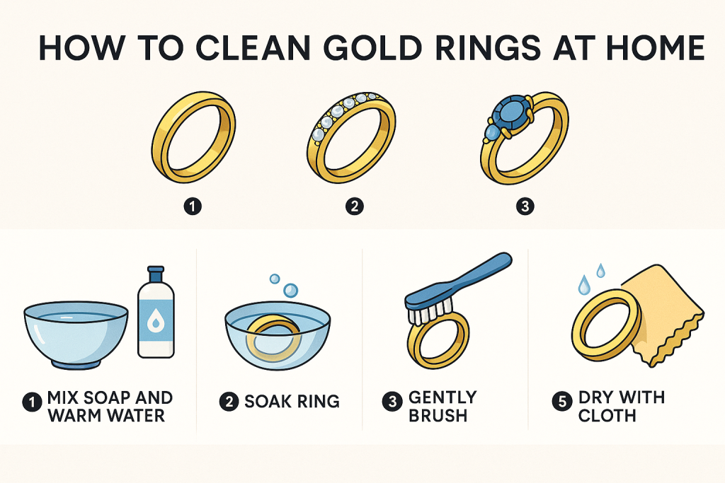 “استفاده از مسواک نرم برای پاکسازی دقیق انگشتر طلا”